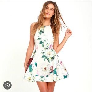 Lulu's White Floral Backless Dress